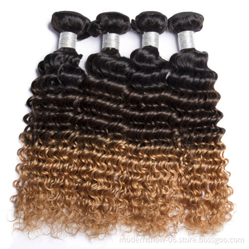 High Quality Double Drawn Cheap Brazilian Human Hair Bundles 1B 4 27 ombre colored Hair Extensions Deep Wave Curl Bundles